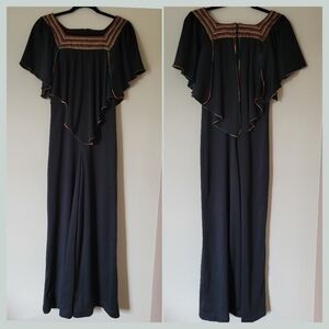 VINTAGE 70s rainbow crochet trim wide leg disco cape top jumpsuit